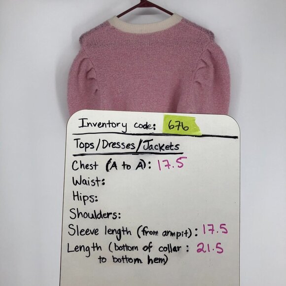 Autumn Cashmere Pink Cashmere Merino Puff Sleeve Crew Sweater Dual tone size S - Picture 10 of 12